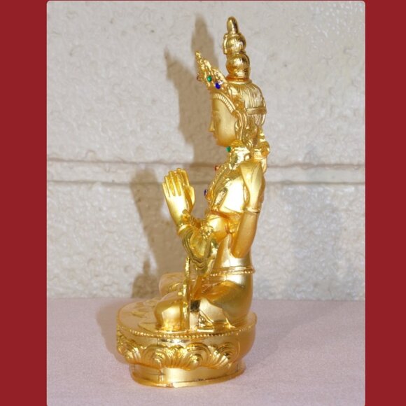 AVALOKITESVARA BUDDHA BEJEWELED GOLD ALLOY PLATED 6 IN STATUE-4 Arms-Bodhisattva - Picture 6 of 16